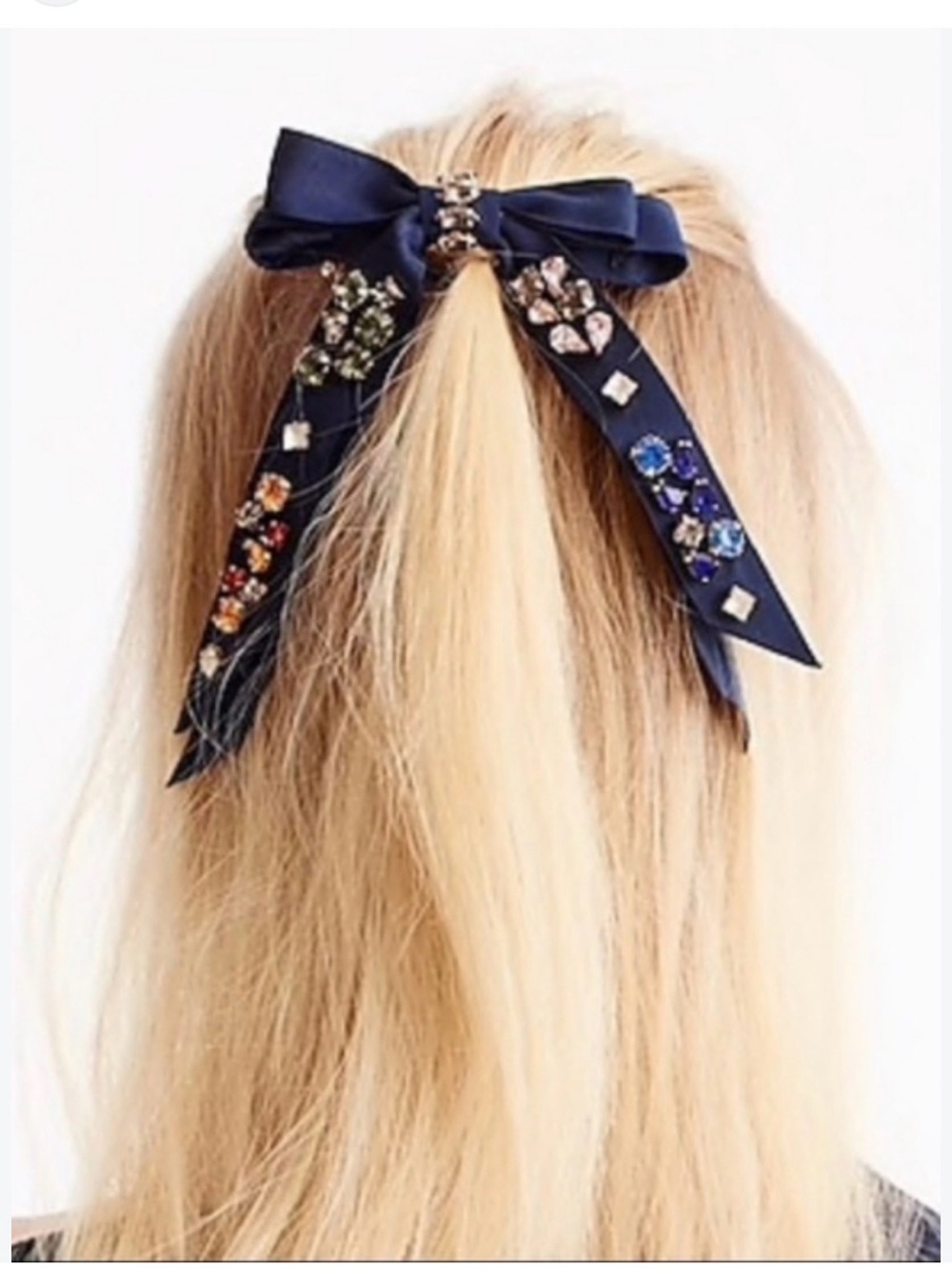 J.Crew Embellished Bow Barrette Navy Ribbon Hair Bow